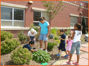 Students in a garden